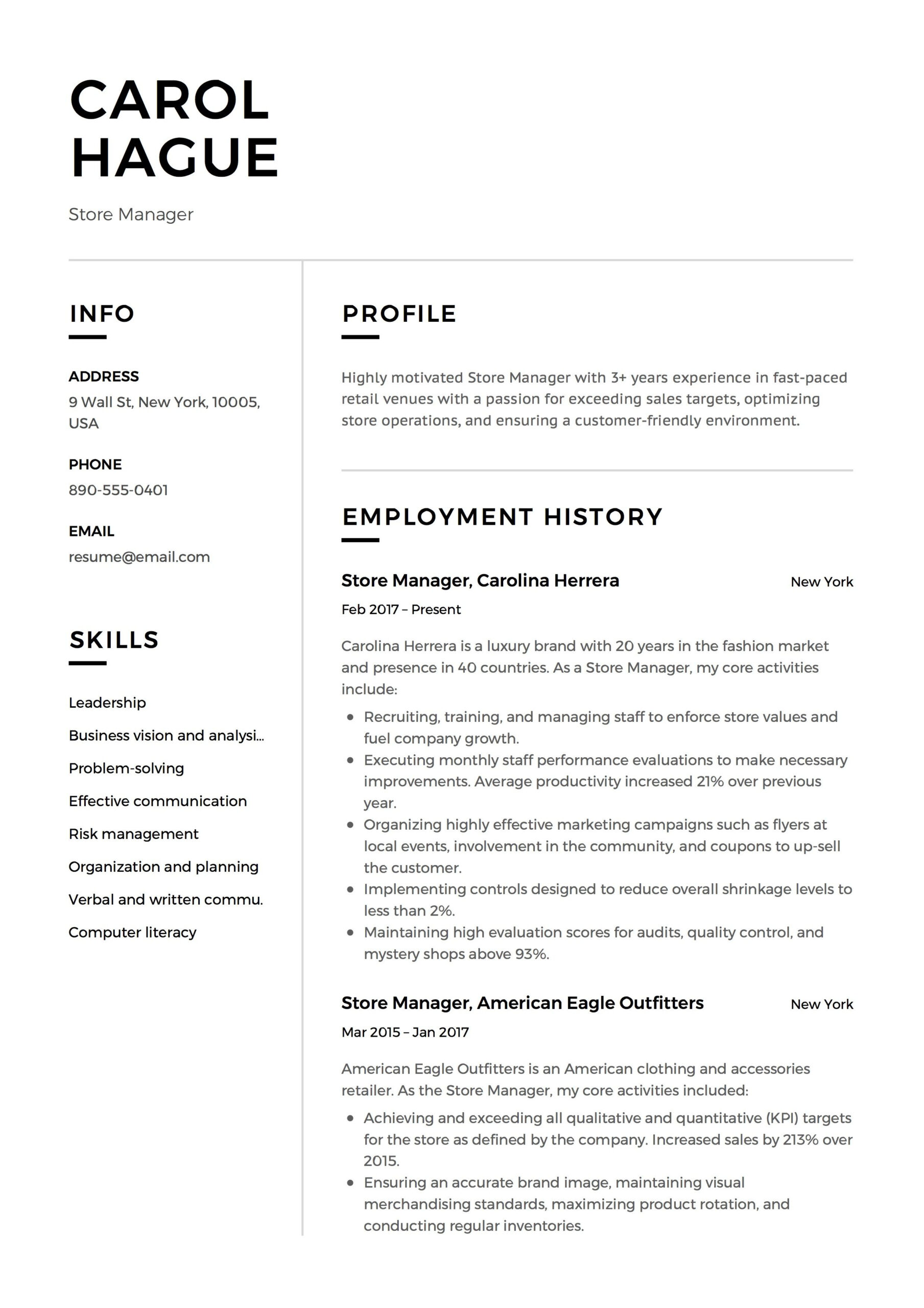 10 Convenience Store Manager Resume