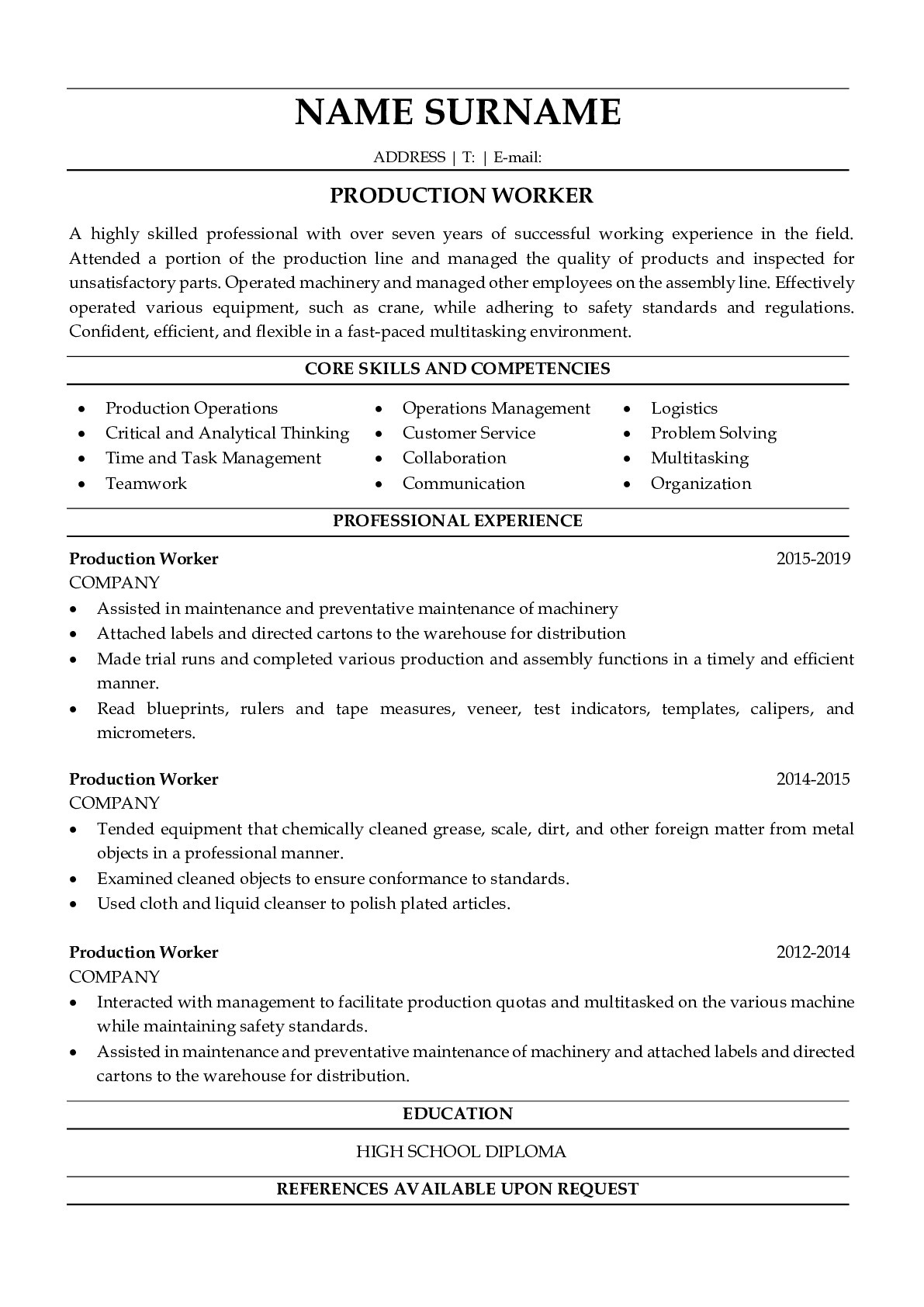 10 Production Worker Resume Skills